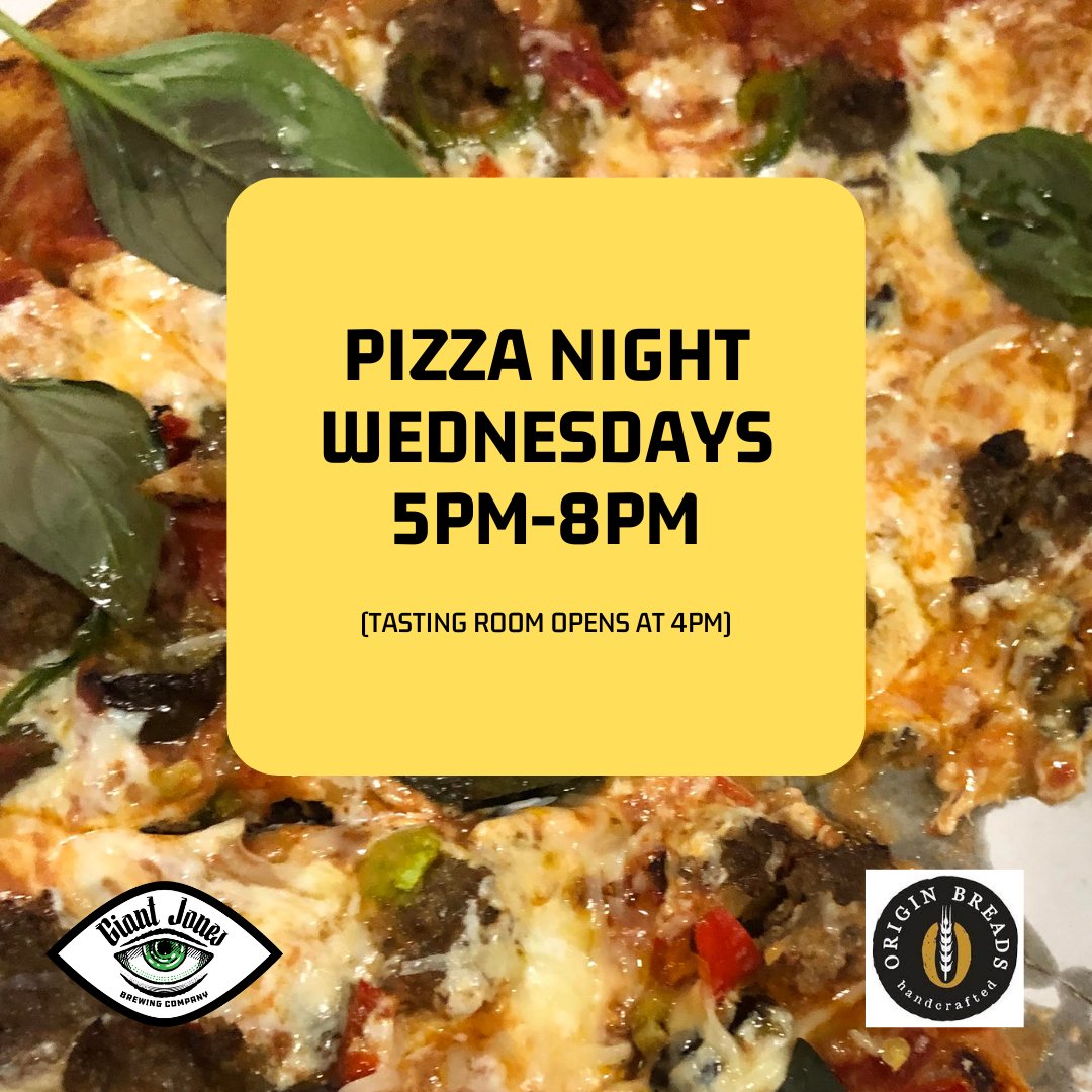 Our Pizza Night w/@OriginBreads is back this Wednesday! We open at 4pm; pizzas start at 5pm! #giantjones #beerandpizza #pizzanight #eatlocal #drinklocal #madisonwi