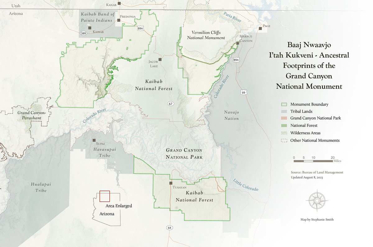 👀Have you seen the map of the new Baaj Nwaavjo I'tah Kukveni – Ancestral Footprints of the Grand Canyon National Monument? You can apply to make #maps like this alongside @StephaniesMaps as a Senior #GIS Analyst. Apply by Aug 25: grandcanyontrust.org/senior-gis-ana… #MapMonday #cartography