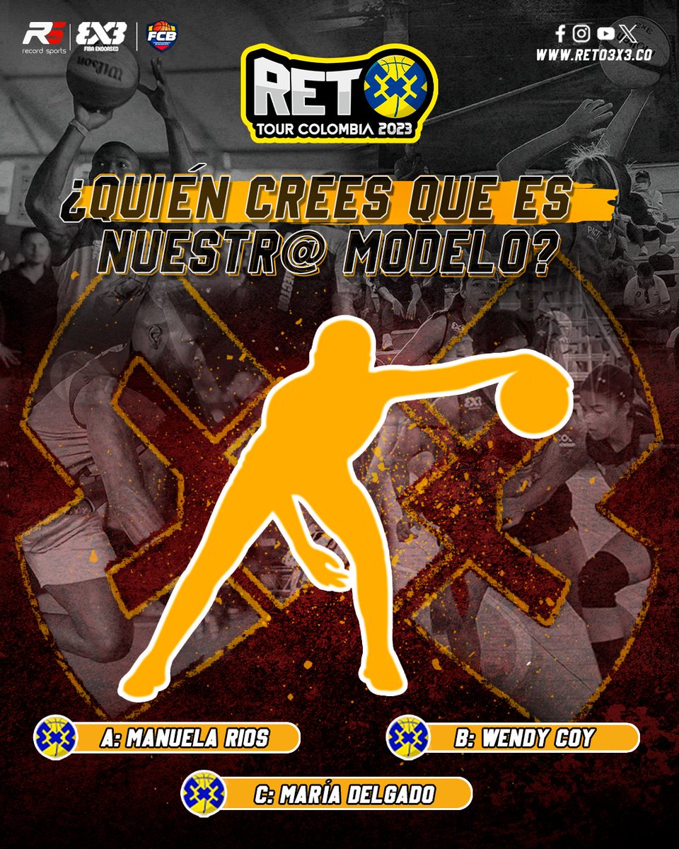 reto3x3col's tweet photo. ¡Siguiente! Aquí te dejamos las opciones de nuestro segundo model@ ¡Una de ellas es la correcta! ¿Cuál crees que es? Ve y comenta en Instagram para que te lleves el premio ❤️‍🔥🏀🇨🇴🇨🇱 #aceptaelreto #concurso #trivia #basket3x3 #basketball #fiba3x3 https://t.co/La8rloVybN