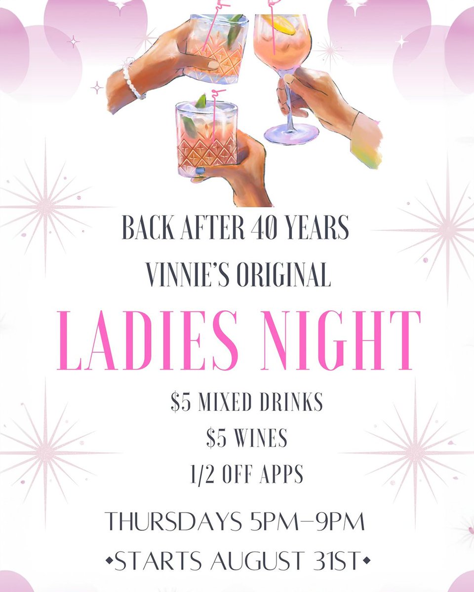 Starting August 31st, we're bringing back our weekly LADIES NIGHT! Don't miss out!