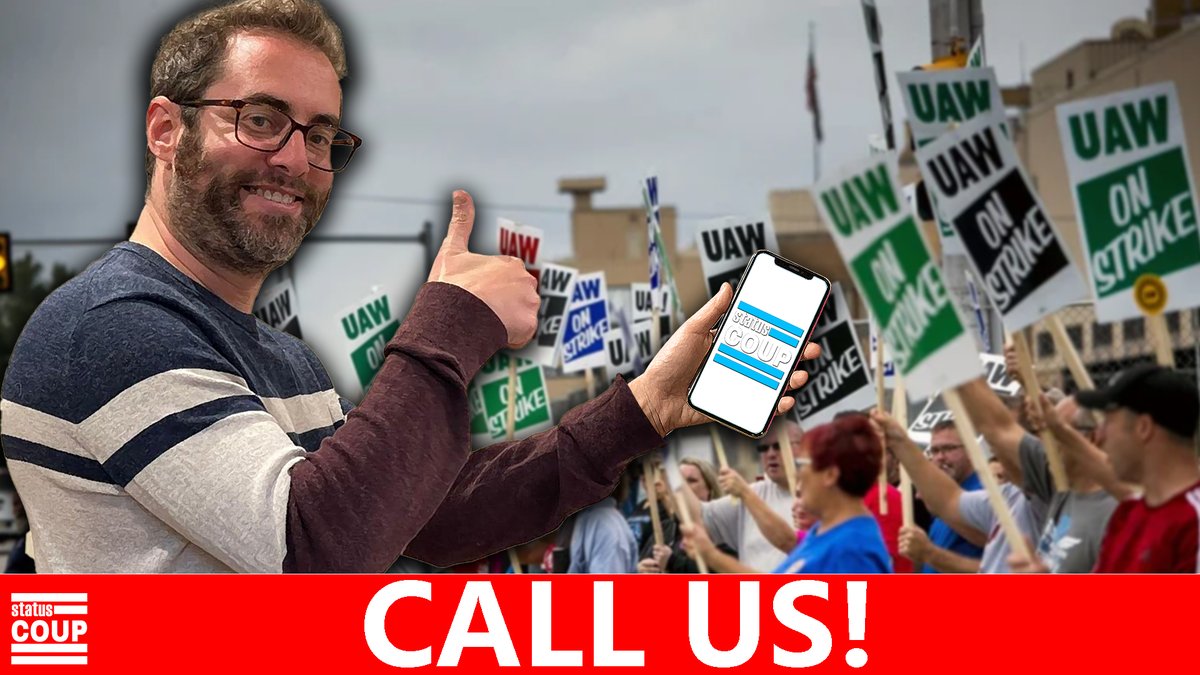 StatusCoup's tweet photo. CALL US! 2024 Latest, MAJOR Auto Strike Likely, and More w/ @JordanChariton 

LIVE NOW: https://t.co/AlQQMHQUPm https://t.co/7QEFp38fq9