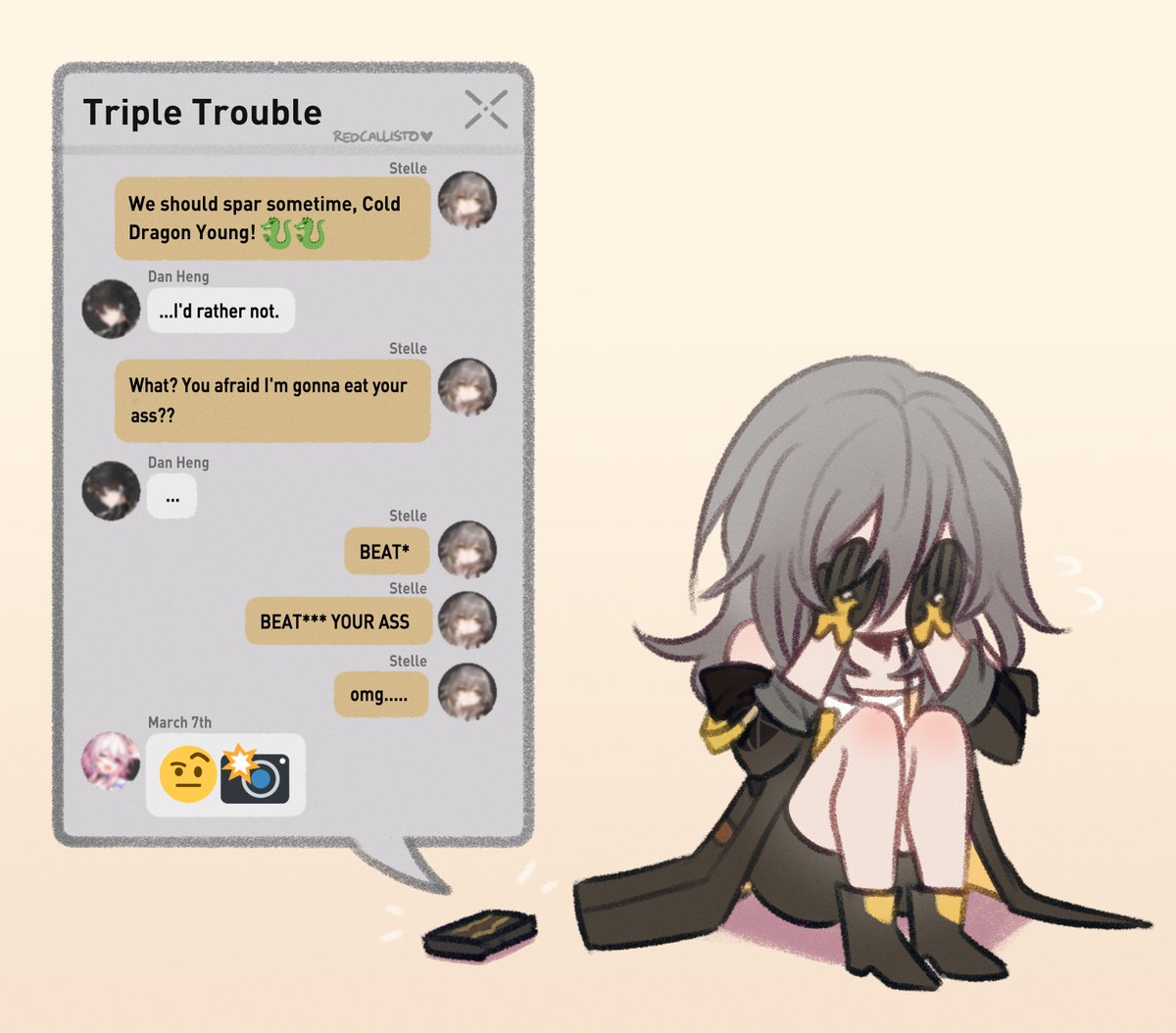 RedCallisto's tweet photo. typo in the group chat...

#HonkaiStarRail #stelle #danheng #march7th #崩壊スターレイル https://t.co/p5KlZwZAWn