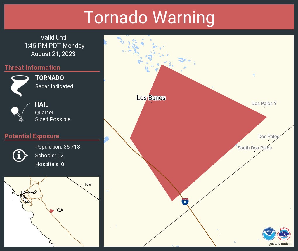 flyer3742's tweet photo. NWStornado: Tornado Warning continues for Los Banos CA until 1:45 PM PDT https://t.co/SihuBMhgiF