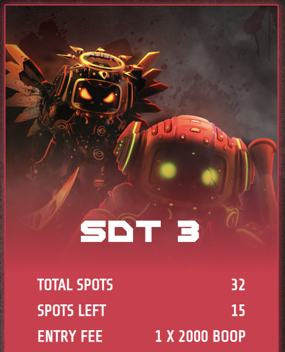 BeepBoopBotz's tweet photo. 🚨 Calling all Botz Commanders! 🚨 The arena is filling up FAST. Only 15 spots left for today's Sudden Death Tournament! ⏳ If you're aiming for the jackpot, now's the time to secure your place. Dive in before it's too late! 🤖🔥 #SDT3 #BeepBoopBattle
https://t.co/cOtJT9Gluv https://t.co/ysShfXVEA7