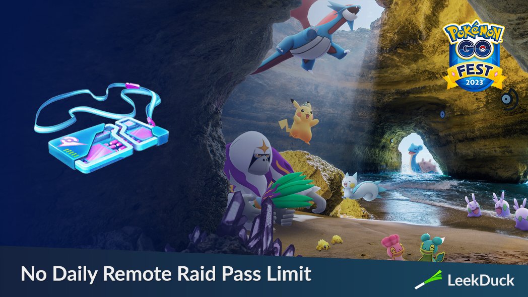 There will be no daily Remote Raid Pass limit on August 26 and 27 to celebrate Pokémon GO Fest 2023: Global. This is increased from original bonus of 20 per day for the event. 

The number of Remote Raid Passes you can hold in your Item Bag is still limited and unchanged.