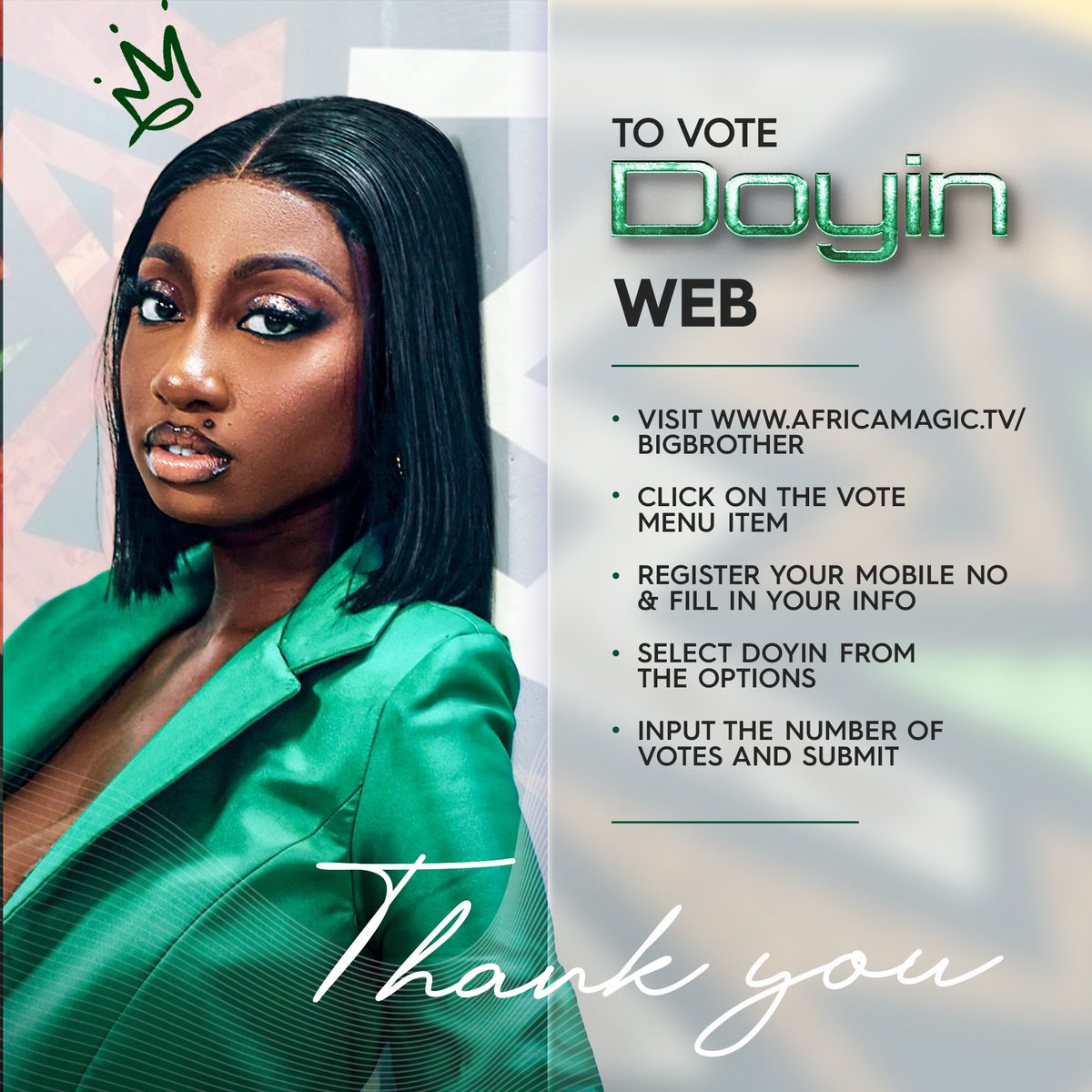 OfficialDoyin_'s tweet photo. It's Doyin at the top, Doyin, Doyin, Doyin… 🎶

That’s the password for the week. Gather your IUCs. Vote aggressively for Doyin. She must not smell bottom pot!

https://t.co/LrLms3sqbL

DEELIGHTS, LET’S GO!!! 
#Bbnaija #bbnaijaAllstars https://t.co/cpccPzCnjM