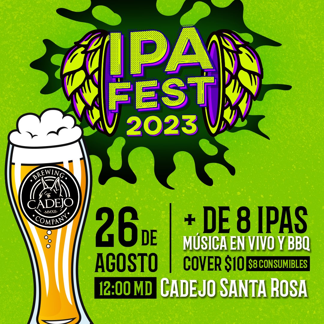 CervezaCadejo's tweet photo. Se viene nuestro IPA FEST jauría 🥵😳

Ya pueden adquirir sus entradas online o en Cadejo Santa Rosa..

Va a estar bueno hey 👀 https://t.co/y8ejxX9UTS
