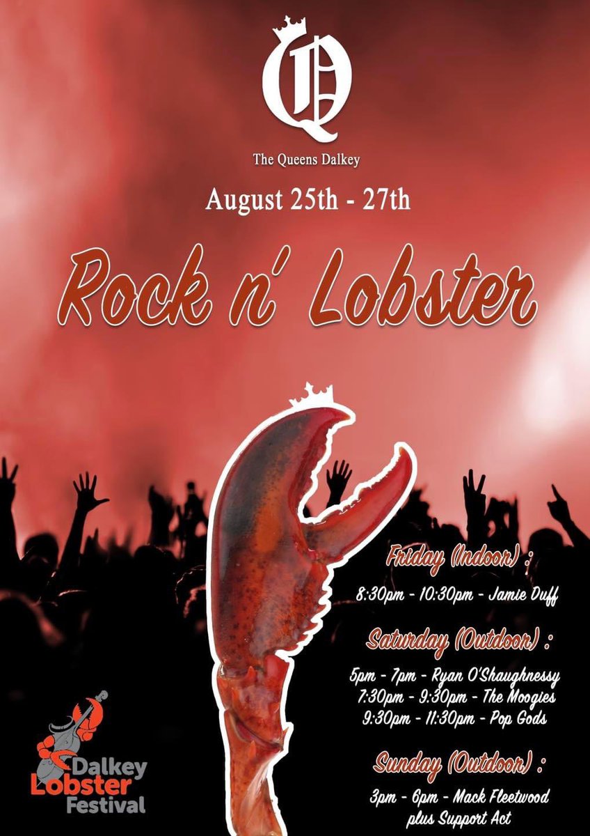 NEW TIME ALERT ‼️ We are now on at 7.30pm on Saturday night <a href="/QueensDalkey/">The Queens Dalkey</a> for <a href="/DalkeyLobster/">DalkeyLobster</a> 🎤🎹🥁🎸🎼 Get those dancing shoes ready 😃 #dalkeylobsterfestival2023 #livemusic #70smusic #80smusic #punk #rock