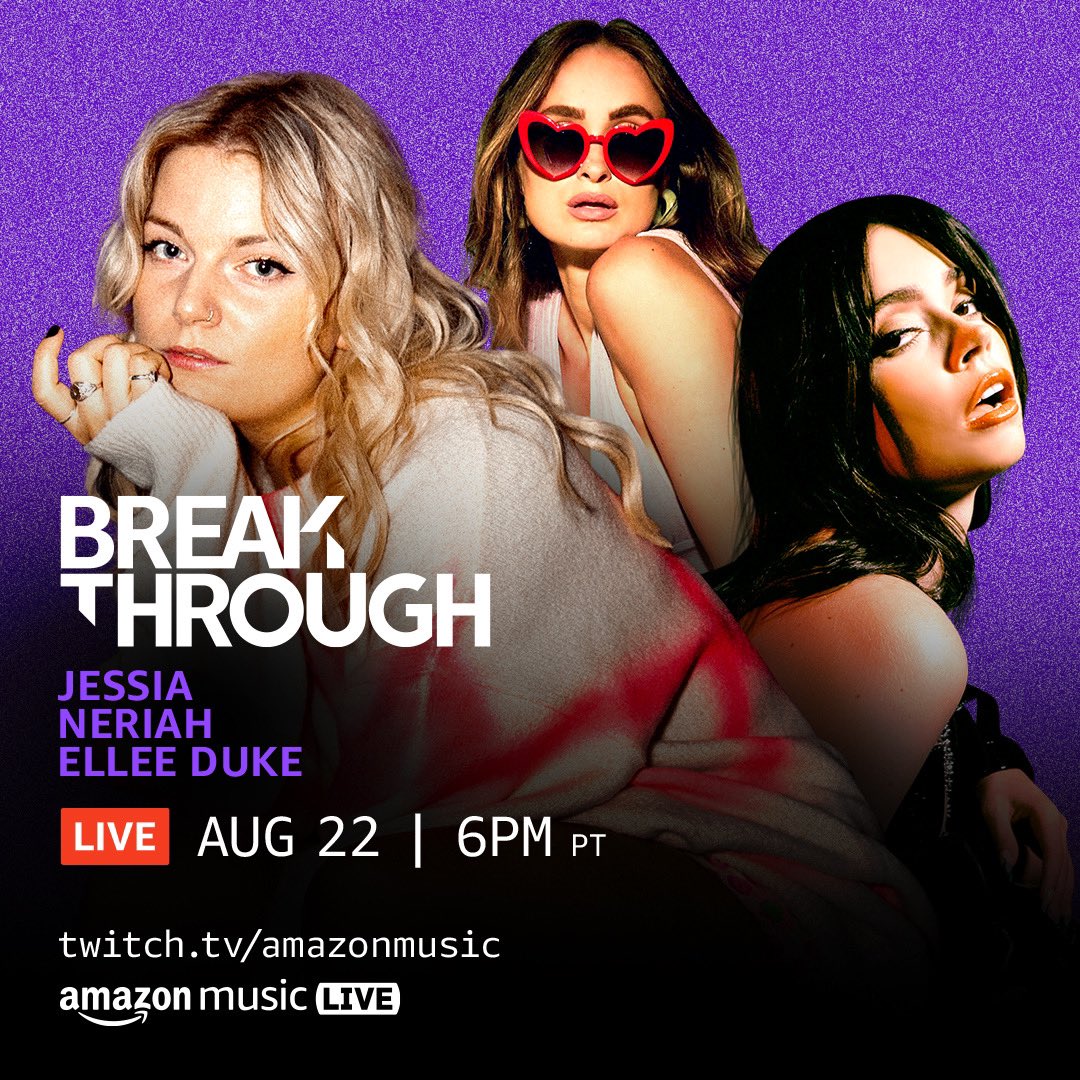 jessiamusic's tweet photo. TOMORROW tune in to @amazonmusic Breakthrough Live on @Twitch gonna be performing a few songs and chat with you guys!! 💜 https://t.co/tuAls8EmIs
#amazonmusic #twitch #breakthroughlive #popmusic #liveperformance https://t.co/cum2SEXT6q
