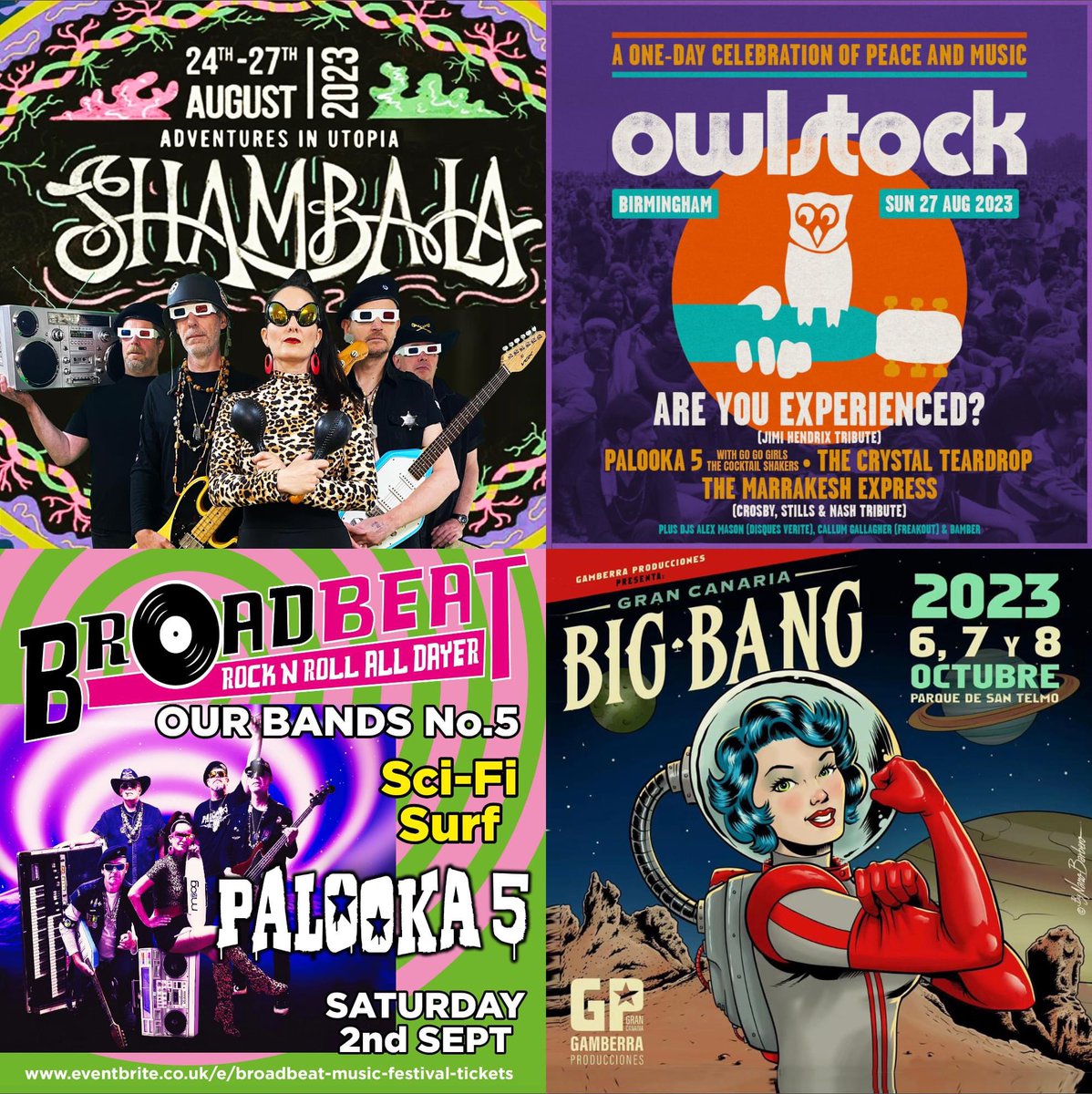 *FESTIVALS AHOY!*
Thrilled to bits to be booked for cracking events starting with @ShambalaFest then Owlstock at fab <a href="/thenightowlbham/">The Night Owl</a> then BROADBEAT - a ROCK N ROLL, then we fly down to sunny Gran Canaria to headline the Saturday at the monster Big Bang Vintage Festival!! WooHoo!