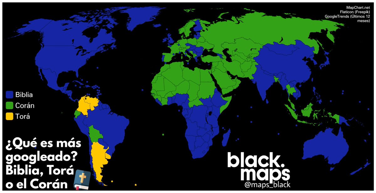 maps_black's tweet photo. ¿Qué es más googleado por país?
la Biblia, el Torá o el Corán 📖 https://t.co/dQcG4u5ppH