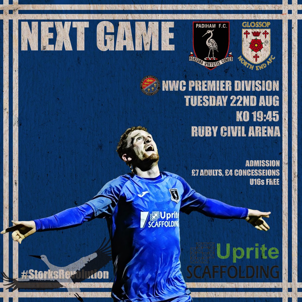 Great to see another of my graphics used for an upcoming game. Best of luck to <a href="/Padiham_FC/">Padiham Football Club</a> tomorrow night in your <a href="/nwcfl/">The NWCFL ⚽️</a> premier league match against <a href="/GlossopNorthEnd/">Glossop North End</a>👏

 #StorksRevolution #FootballGraphics #nwcfl