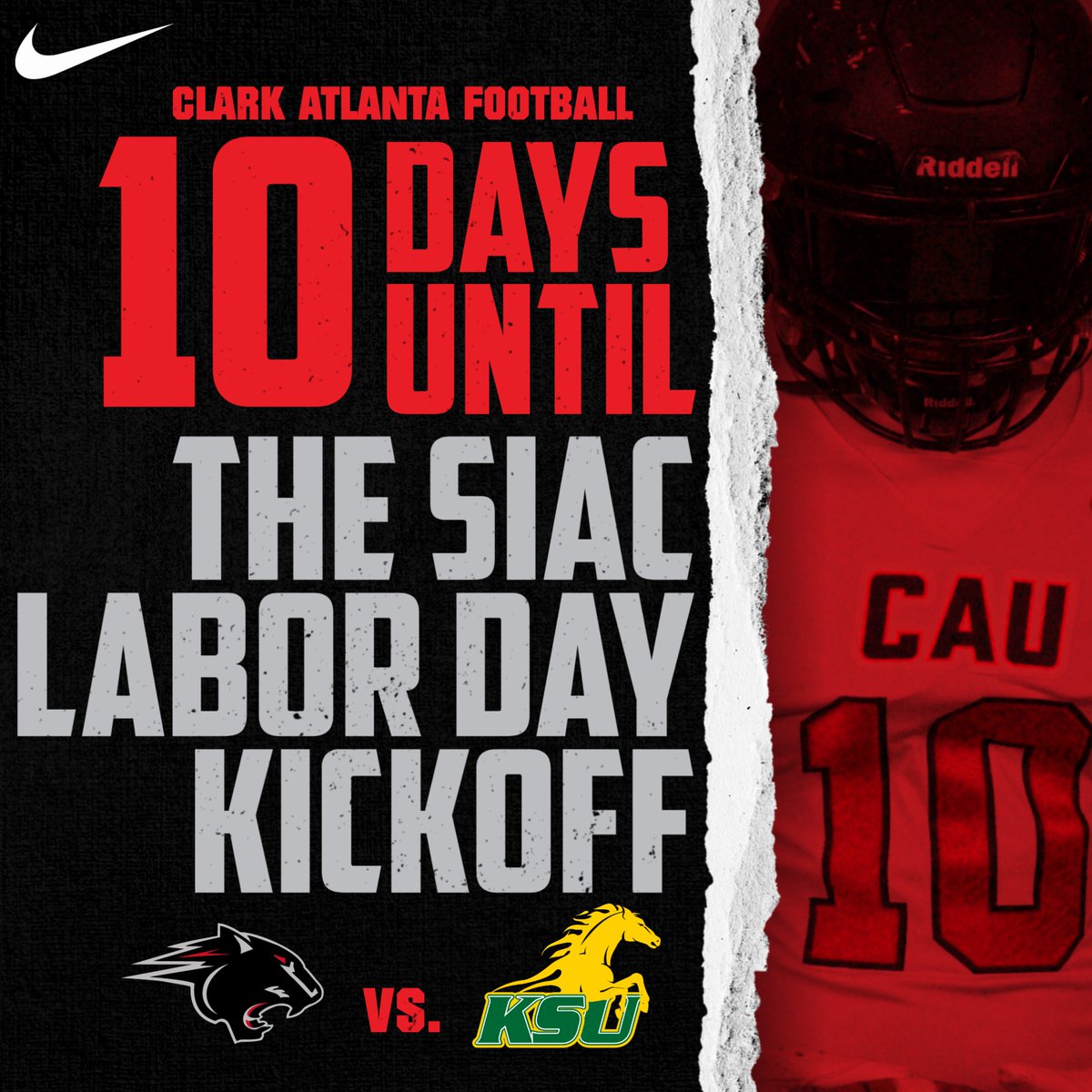 We're only 10 DAYS AWAY from the 2023 SIAC Labor Day Kickoff and a new jersey reveal! 👀
Get your tickets today! 🏈🐾

🎟 shorturl.at/gJPT2

#GoPanthers🐾 | #WeAreCAU