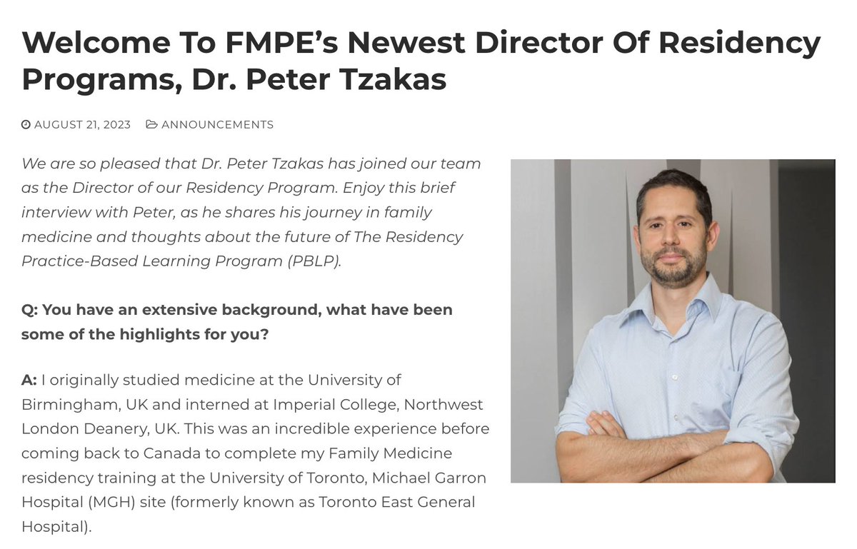 We are so pleased that Dr. Peter Tzakas has joined our team as the Director of our Residency Program. Check out his interview bit.ly/3skTZ7W #familyphysician #familymedicine #familypractice #medicalstudent #medicaleducation #FMPE #PBLP #ResidencyProgram