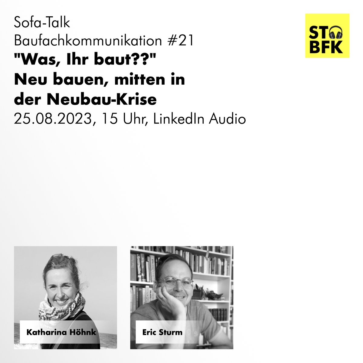 architekten_de's tweet photo. Nach langer Pause geht es diesen Freitag um 15 Uhr wieder los mit dem "Sofa-Talk Baufachkommunikation"!  

Katharina und @ericsturm sind das Wagnis "Neu bauen, mitten in der Neubau-Krise" eingegangen. 

Der Link zum Sofa-Talk: https://t.co/4sWVS6VUk2 

#neubaukrise #STBFK https://t.co/wMIyyOFHVL