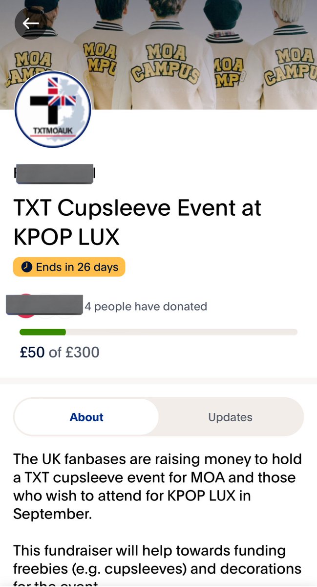 TXTMOAUK's tweet photo. Hit our first fundraiser milestone of £50 🥳 thank you to MOA who have contributed!

Please contribute or share the link if you are able to MOA💙
https://t.co/qS3yj0yVYL

#TXT_AT_KPOPLUX_UK #투모로우바이투게더 #TXT #TOMORROW_X_TOGETHER @TXT_members @TXT_bighit https://t.co/KldJttAfdf