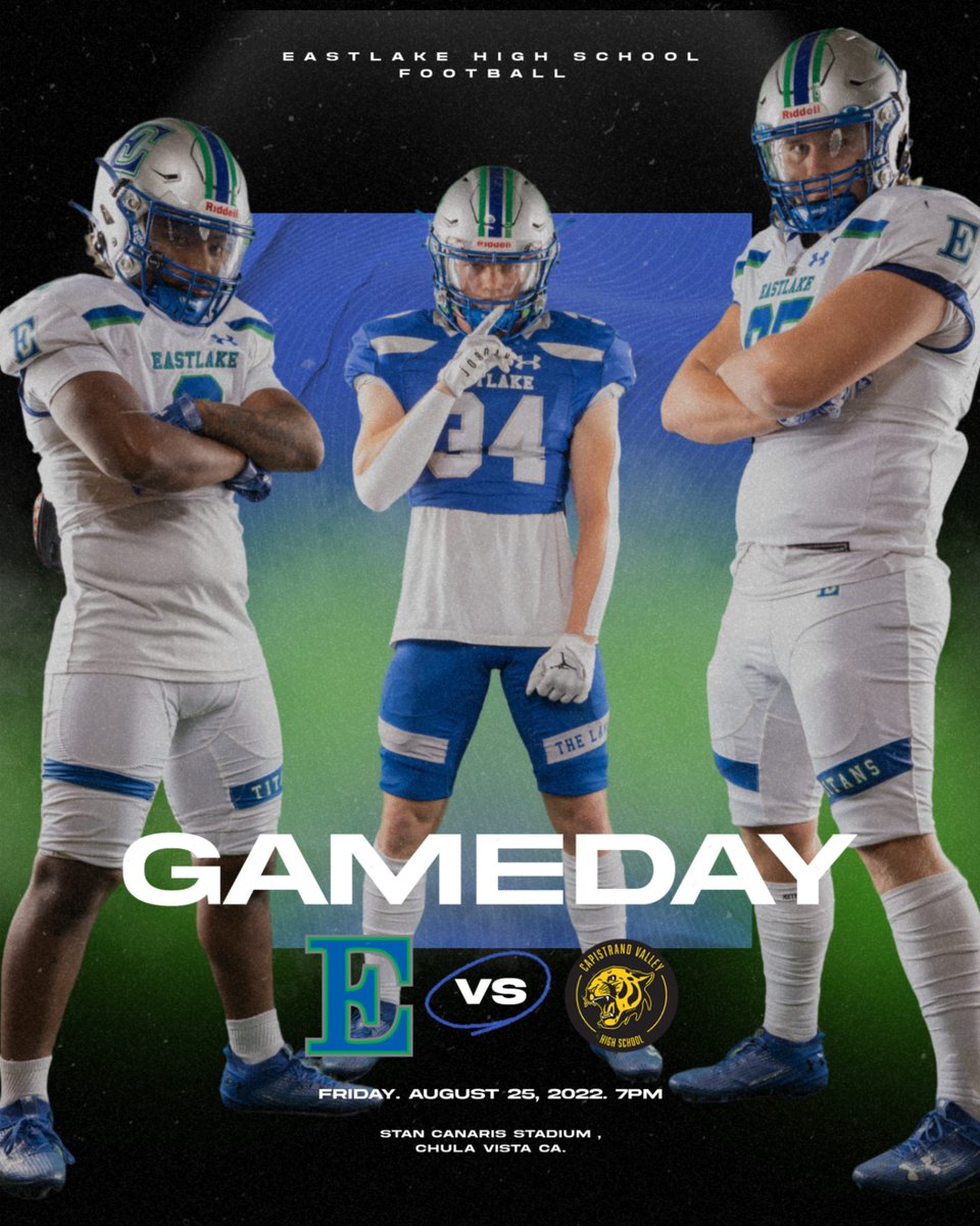 <a href="/eastlaketitanFB/">Eastlake Titans Football</a> Home Opener this Friday at The Lake. Capo Valley on the clock. LakeBoyz  <a href="/p2peye/">Michael ”Popeye” Martin</a>  <a href="/WillSchmitz34/">William Schmitz</a>   <a href="/CalebAddleman/">Caleb Addleman</a> #LakeDNA #TheLake #LakeBoyz #TitanArmy
