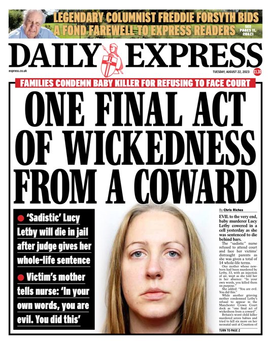 Tuesday's Express: One Final Act Of Wickedness From A Coward #TomorrowsPapersToday #DailyExpress #Express