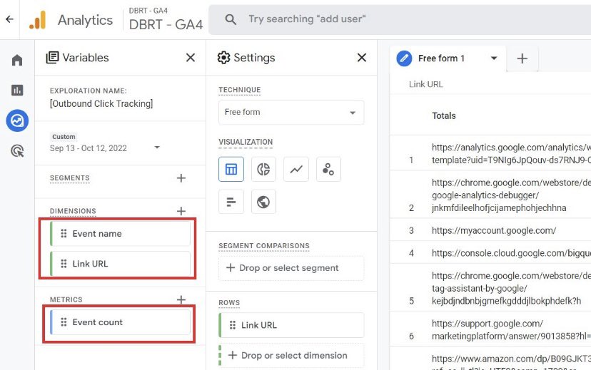 Giden bağlantıları (dış bağlantılar) izlemek için #GA4'de nasıl rapor oluşturabileceğinizi anlatıyorum.

GA4'te, herhangi bir ek kod veya etiketleme olmadan web sitenizdeki harici bağlantılara yapılan tıklamaları izleyebilirsiniz. 

"Gelişmiş ölçüm" altındaki "Giden tıklamalar"