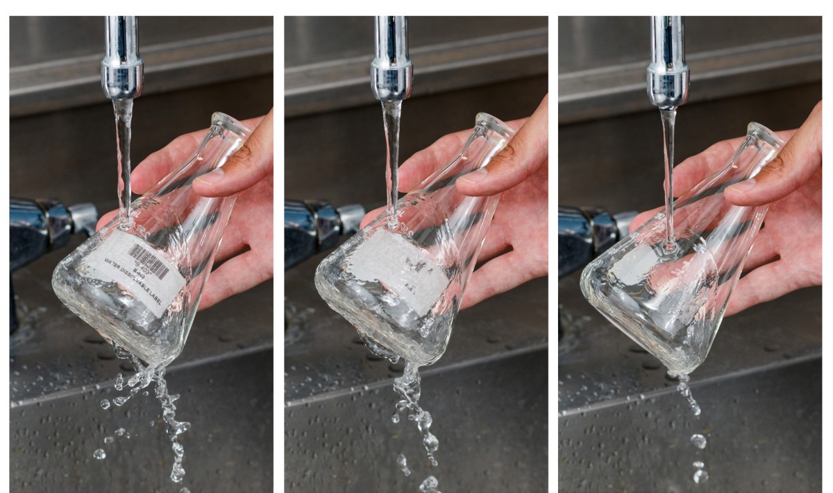 Sometimes removing labels can get a little sticky. Rinse away your problems (and your labels 😉) with Water Dissolvable Paper Labels.