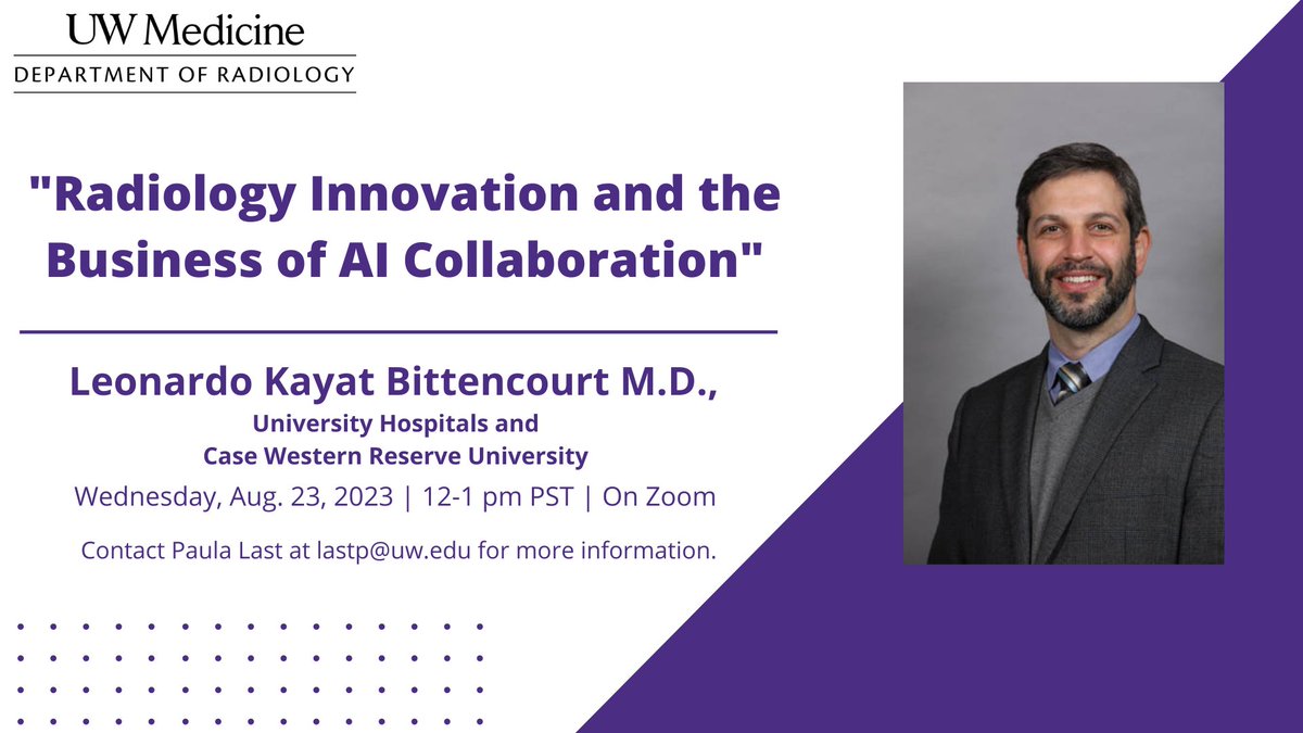 UW Radiology (@uwradiology) on Twitter photo Join us for our next Grand Rounds Lecture featuring Dr. Leonardo Kayat Bittencourt <a href="/lkayat/">Leonardo Kayat Bit..</a>, Vice-Chair of Innovation, Associate Professor, Department of Radiology at <a href="/UHRadiology/">UH Radiology Cleveland</a> and @CWRU! Weds. 8/23/23 @ 12 p.m. #UWRadiology #UWMedicine Zoom: washington.zoom.us/j/96383079721 Join us for our next Grand Rounds Lecture featuring Dr. Leonardo Kayat Bittencourt <a href="/lkayat/">Leonardo Kayat Bit..</a>, Vice-Chair of Innovation, Associate Professor, Department of Radiology at <a href="/UHRadiology/">UH Radiology Cleveland</a> and @CWRU! Weds. 8/23/23 @ 12 p.m. #UWRadiology #UWMedicine Zoom: washington.zoom.us/j/96383079721