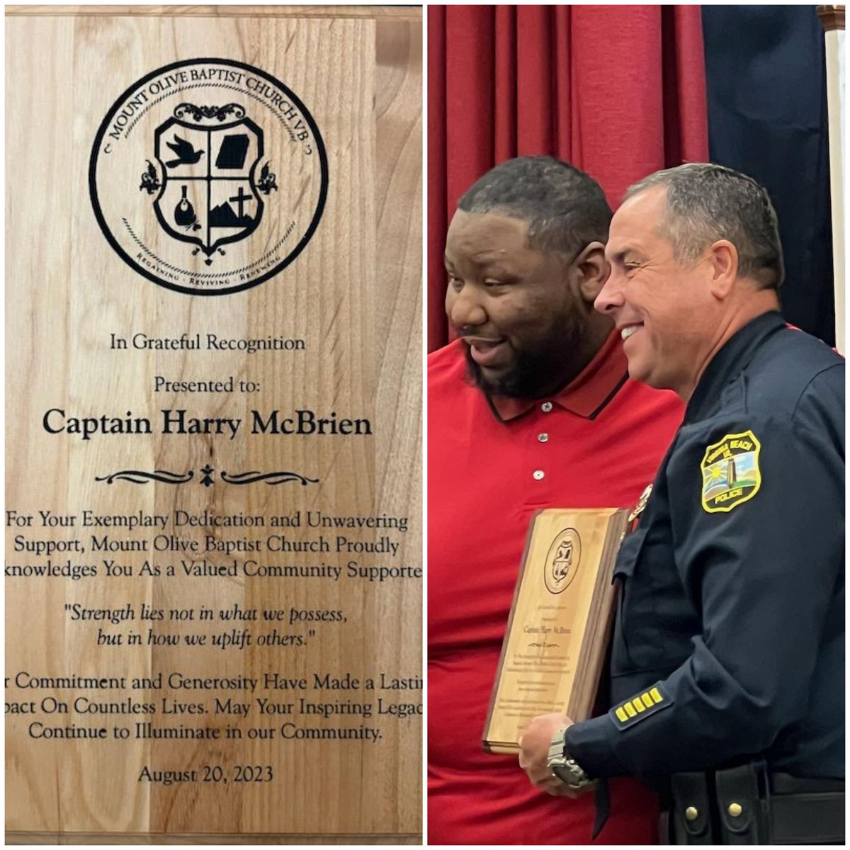 Honored and humbled to receive this beautiful plaque from Pastor Knight at Mount Olive Baptist Church during their Family and Friends Day celebration yesterday.  #togetherwearebetter