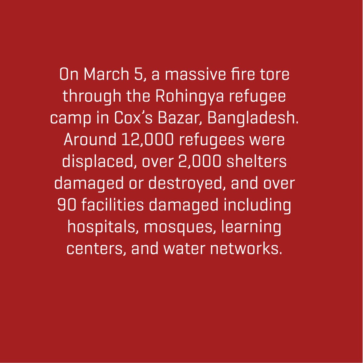 PoweredByIDEA's tweet photo. Situation Update β οΈ Thousands have been displaced, losing their homes and belongings. Your support matters! You've made a difference in the lives of those in the #Rohingya community.
Continue your support with IRUSA π https://t.co/kzn0gksFPb
#RohingyaFireEmergency https://t.co/lYfhPjNzJe