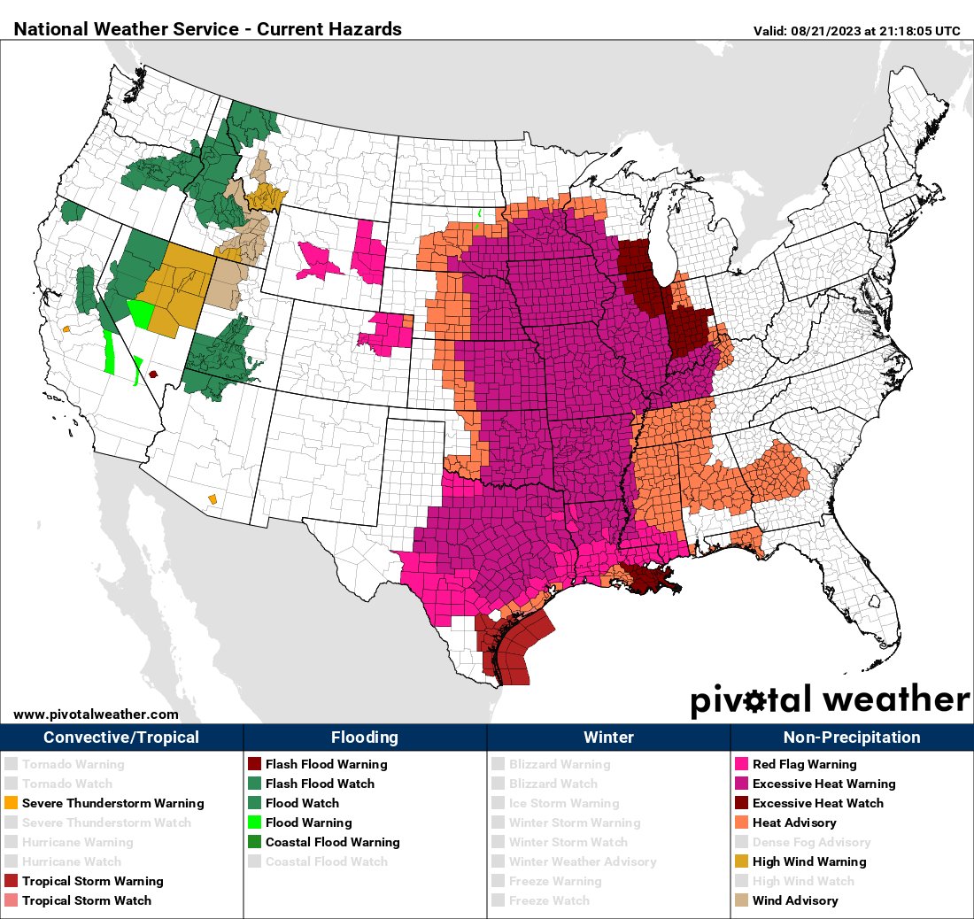 On MON 8/21/23 historic #HeatwaveConoco was close to my catastrophic CAT5 level. Should AC go out anywhere in the Plains or Midwest, it will become quite deadly, racking up hundreds of casualties. @MichaelEMann @KHayhoe @KBMcLeodFLA @ZLabe My Criteria: guyonclimate.com/2023/04/13/ext