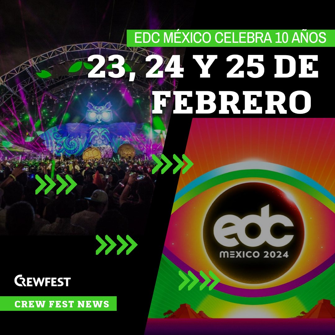 crew_fest's tweet photo. @edc_mexico llegará con su 10° Aniversario y promete ser espectacular. 😍

Durante 9 ediciones increíbles, el festival más grande de México regresa con 3 días en Autodromo Hnos Rodrigiez, donde bailaremos juntos bajo el cielo eléctrico una vez más. ✨️

¿Están listos #Crew? https://t.co/HX52TM5WSx
