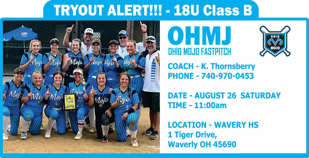 We are looking for a few girls to complete our roster for the upcoming summer!  Pitchers/catcher and utility players welcome.  Please feel free to reach out to me @ 1-740-970-0453 and share away.