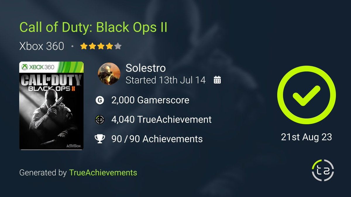 Solestro's tweet image. Another game done! 

Working my way through the cods that I have and thanks to my amazing achievement hunting friends we got it done 😁 currently doing cod 4 modern warfare. Some of those levels on veteran can get in the bin lol.