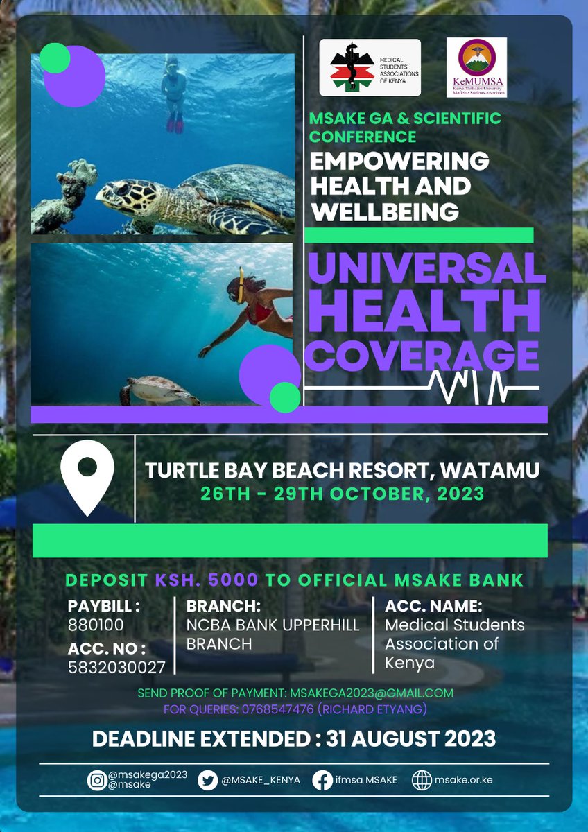Greetings 👋🏾

We are pleased 🤩to announce the theme of The 2023 Annual G.A &amp; Scientific Conference under the Theme;

 Sexual and Reproductive Health and Rights.

 Don't get left out⏱️❗

Note; Deadline extended till the 31st August 2023!🎉

#twendeniWatamu 🏄🏄🏽‍♀🐬