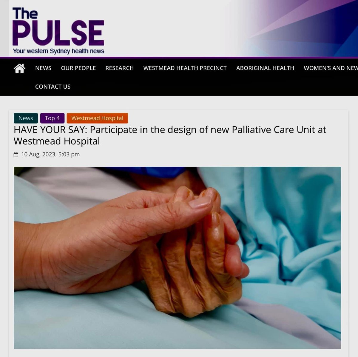 Caroline Raunjak (@craunjak) on Twitter photo ‘Have your Say’ in the design of the new Palliative care unit at Westmead which is due in 2026. Link below is the article & the slide shows where the link is located to participate #palliativecare <a href="/WestSydHealth/">Western Sydney Health</a> #westsydney
thepulse.org.au/2023/08/10/hav… ‘Have your Say’ in the design of the new Palliative care unit at Westmead which is due in 2026. Link below is the article & the slide shows where the link is located to participate #palliativecare <a href="/WestSydHealth/">Western Sydney Health</a> #westsydney
thepulse.org.au/2023/08/10/hav…