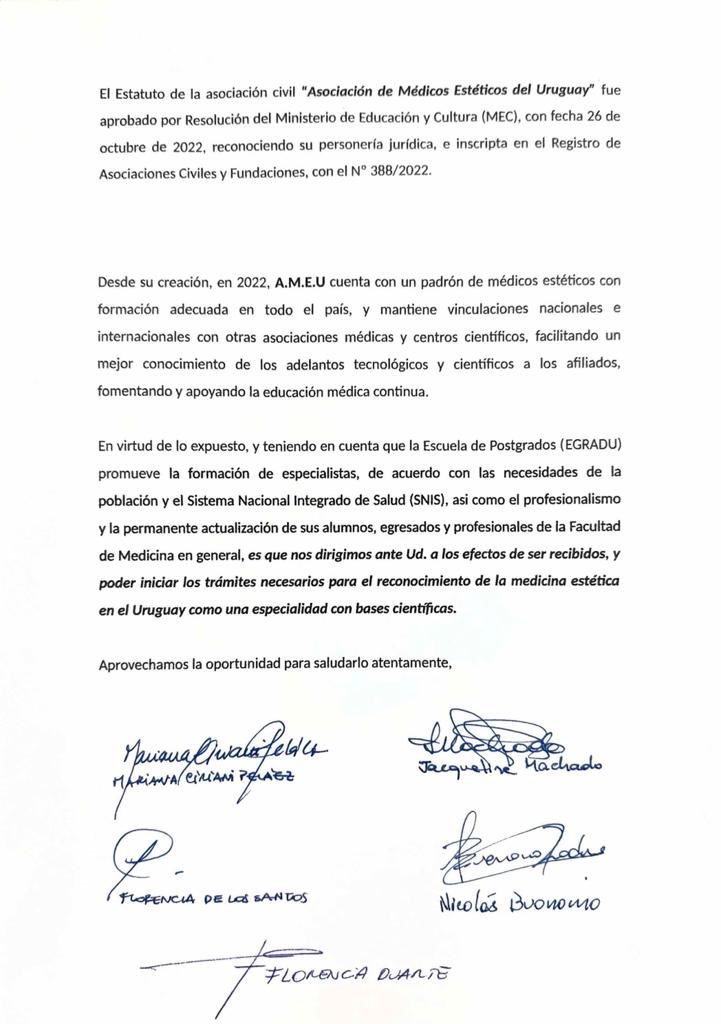 AMEU_Uruguay's tweet photo. 🎓 Desde @AMEU_Uruguay, estamos orgullosos de anunciar que, nos presentamos ante la Escuela de Graduados de la @fmedoficial – @Udelaruy, para iniciar los trámites para el reconocimiento de la medicina estética en el Uruguay como una especialidad con bases científicas. https://t.co/bNup8vuyOU