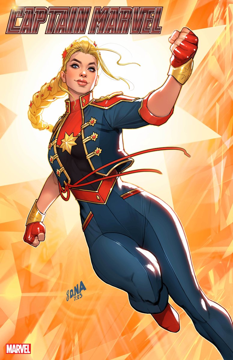 Marvel's tweet photo. Carol Danvers shines brighter than a star on @DavidNakayama's 'Captain Marvel' #1 Foil Variant Cover! Read more here: https://t.co/z0qNRxLFJX https://t.co/yoDDS561JF