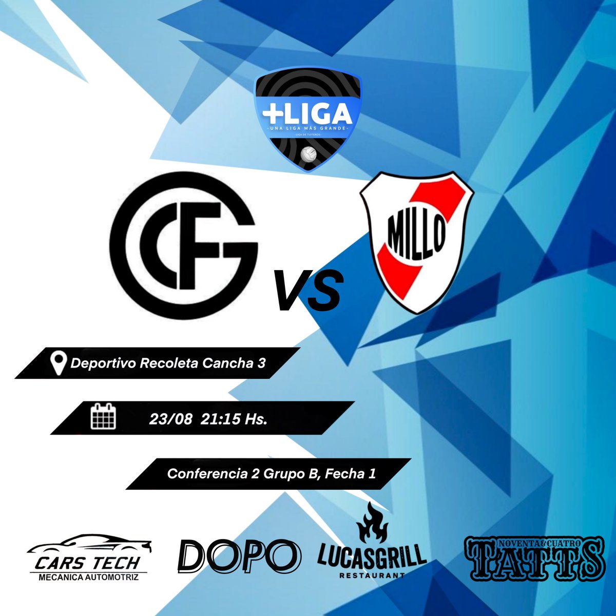 Arranca una nueva ilusión 🔥 
<a href="/ligadetuiteros/">+Liga Slots del Sol</a> 
Conferencia 2  Grupo B 
🔵Gaios vs Millonarios🔴
🗓️Miércoles 21:15 
🏟️Deportivo Recoleta
📍Cancha 3