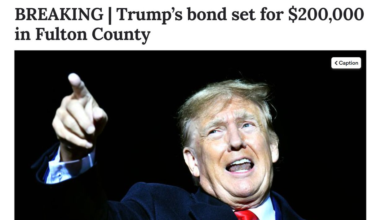 Trump's bond is set for $200,000 in Fulton County. That's easy to collect. 200 of his followers will sell their trailers. So that's 200 bucks right there. Then they'll sell their souls- wait, that's already done. Damn it! Guess who's selling a kidney? #ProudBlue #DemVoice1