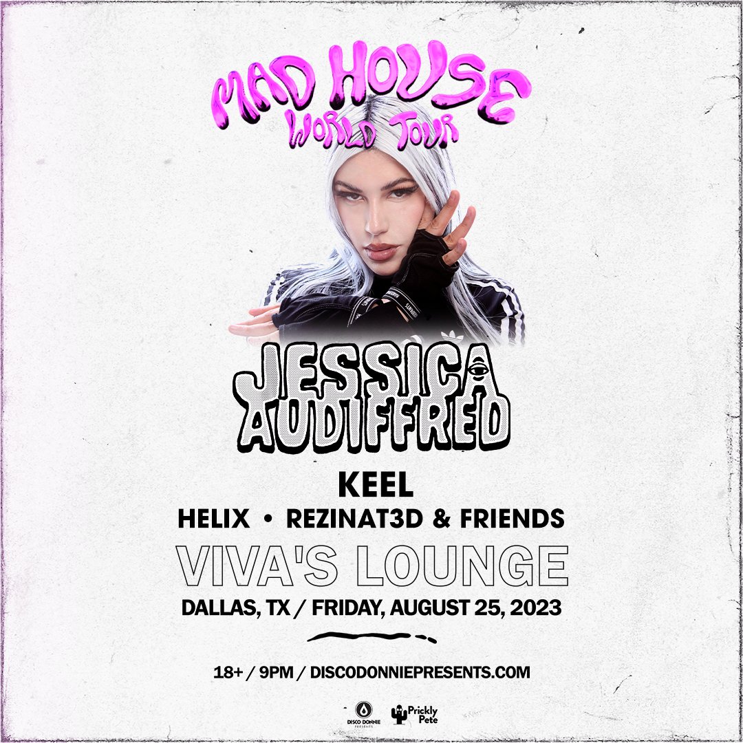 🤩💕🤘LFG!! <a href="/JessicaAudifred/">Jessica Audiffred</a> is blessing us again THIS FRIDAY in DALLAS! Support is STACKED with <a href="/Officialkeel1/">Officialkeel_</a> | <a href="/officialheliXXX/">H E L I X 🦍</a> | <a href="/ReZiNaT3d/">ReZiNaT3d</a> &amp; Friends

TIX b.link/audiffred

Presented by
@DDPWorldwide | <a href="/pricklypetelive/">pricklypetelive</a> 

Promo
<a href="/Dfwravefam1/">DFW Rave Fam</a> | <a href="/NextLVLEvent/">Next Level Events™</a> | <a href="/AIMTexas/">ALL IN MANAGEMENT</a>