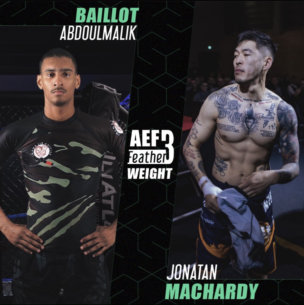 Bapt_fs's tweet photo. L’@AEFchampionship a confirmé sur leur compte Instagram, qu’un rematch de grappling aurait été signé pour l’AEF 4 entre :

Jonatan Machardy (@Jonatan_M13)
🆚
Abdoulmalik Baillot (@baillot_77)

Hâte de voir le gagnant de cette nouvelle confrontation ⚔️ https://t.co/XwZhfkedSB