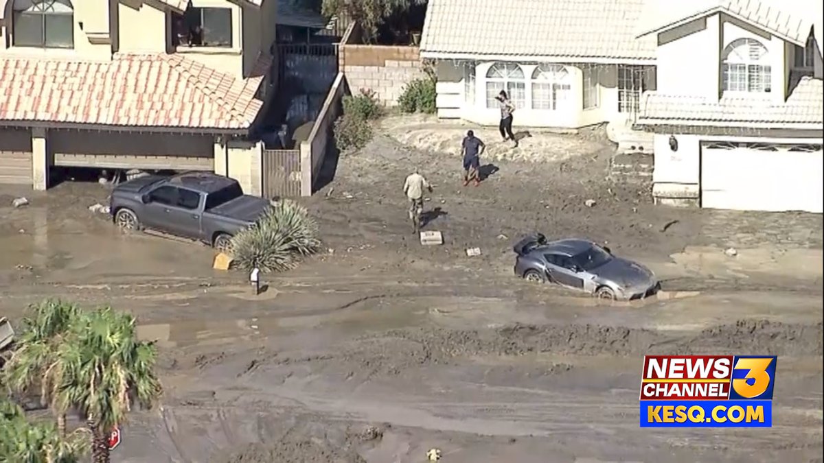 KESQ's tweet photo. We're at Date Palm Drive near Vista Chino in Cathedral City where rescue crews are using bulldozers to transport rescued residents trapped by mud. We'll have continuing updates on the storm at 4, 5, 6, &amp; 6:30 PM

Live Storm Updates: https://t.co/2XWPITxtK6 https://t.co/AKhDUoyZif