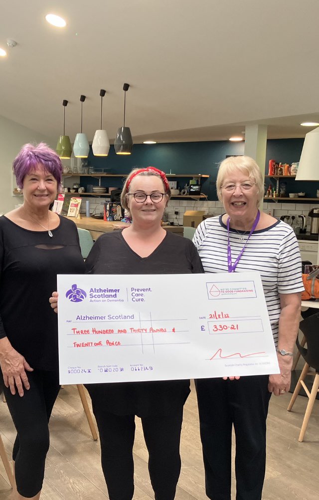 Sheenamb3's tweet photo. Huge thank you to @SecretHolistic  for raising funds at their open day of new premises for Dementia Resource Centre!  You know first handed the difference funds raise make for activities.
@alzscot #grateful💜 https://t.co/7gknSrUDtJ