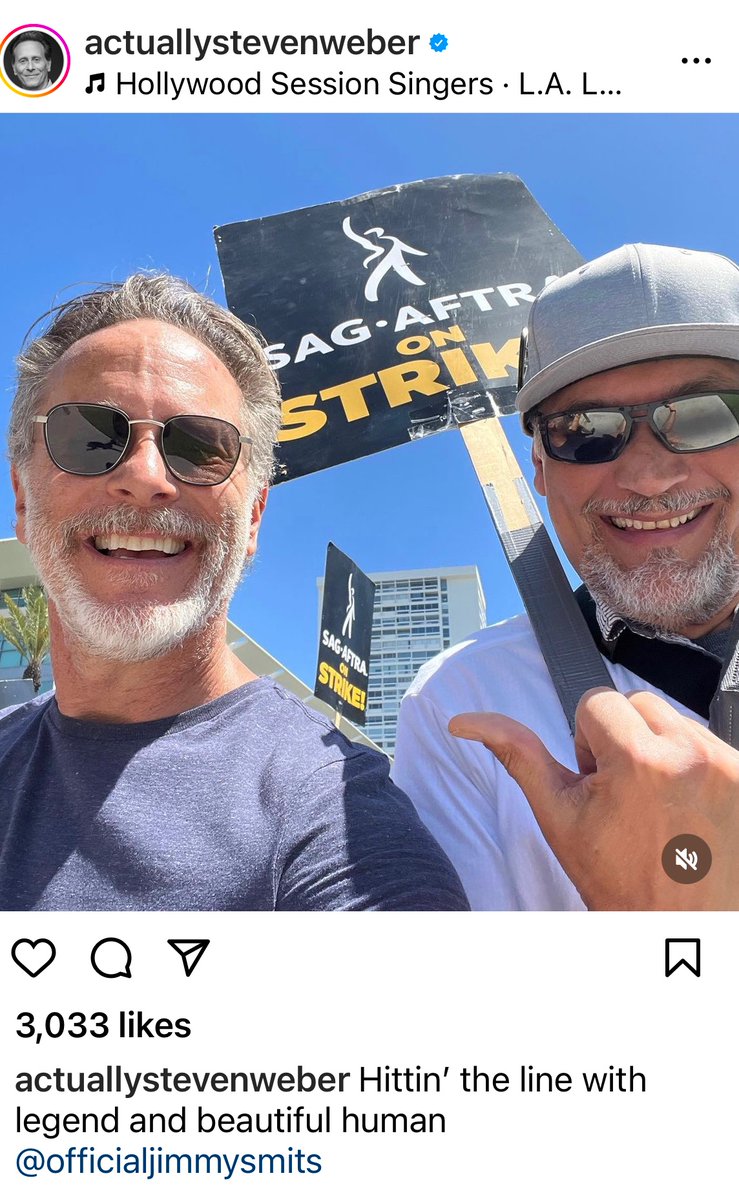 #Solidarity at #FoxLotPicket never disappoints. 
Coupla of our regular unionists #StevenWeber & #JimmySmits walking the line last week. 
Pickets are back in L.A. Tuesday 8/21 after beating the #Hurriquake!
#sagaftrastrong #SagAftraStrike #wgastrong #wgastrike #hotlaborsummer