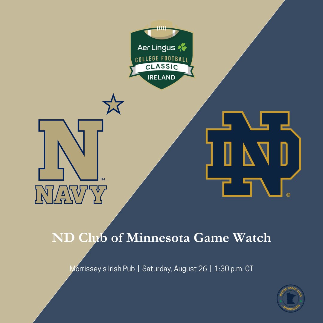 Here come the Irish! 

Join us on Saturday at Morrissey's Irish Pub on Lake Street for the ND Club of Minnesota game watch. Enjoy great food, Guinness, and fellow Fighting Irish fans. All are welcome: my.nd.edu/networks/event…