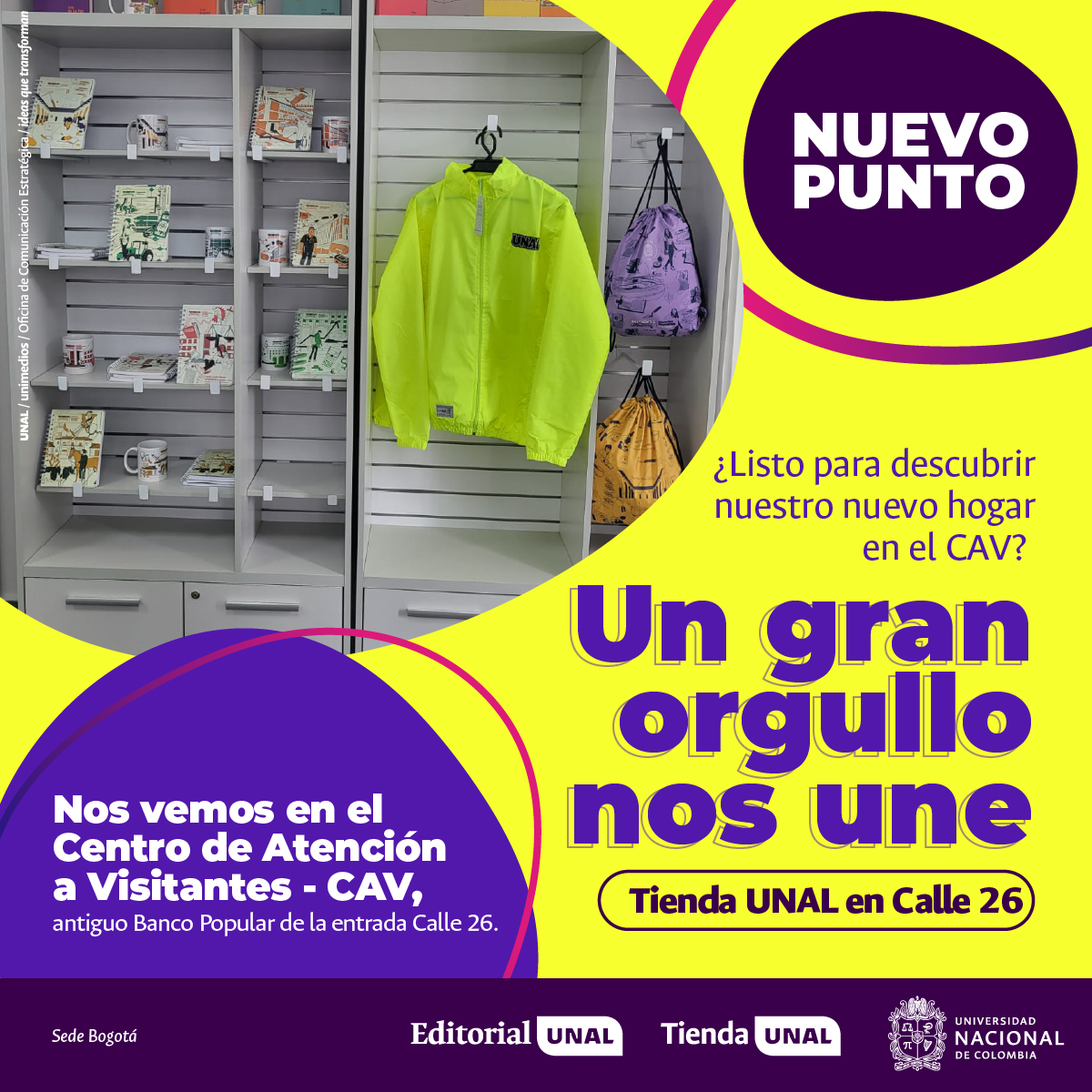 ¡La #TiendaUNAL llega al Centro de Atención a Visitantes – CAV de la Sede #BogotáUNAL! 🤩 Esta semana visítanos y descubre un mundo de opciones con sello #UNAL llevándote a casa nuestros productos con precios especiales ¡Tenemos un gran orgullo que nos identifica! #SomosUNAL