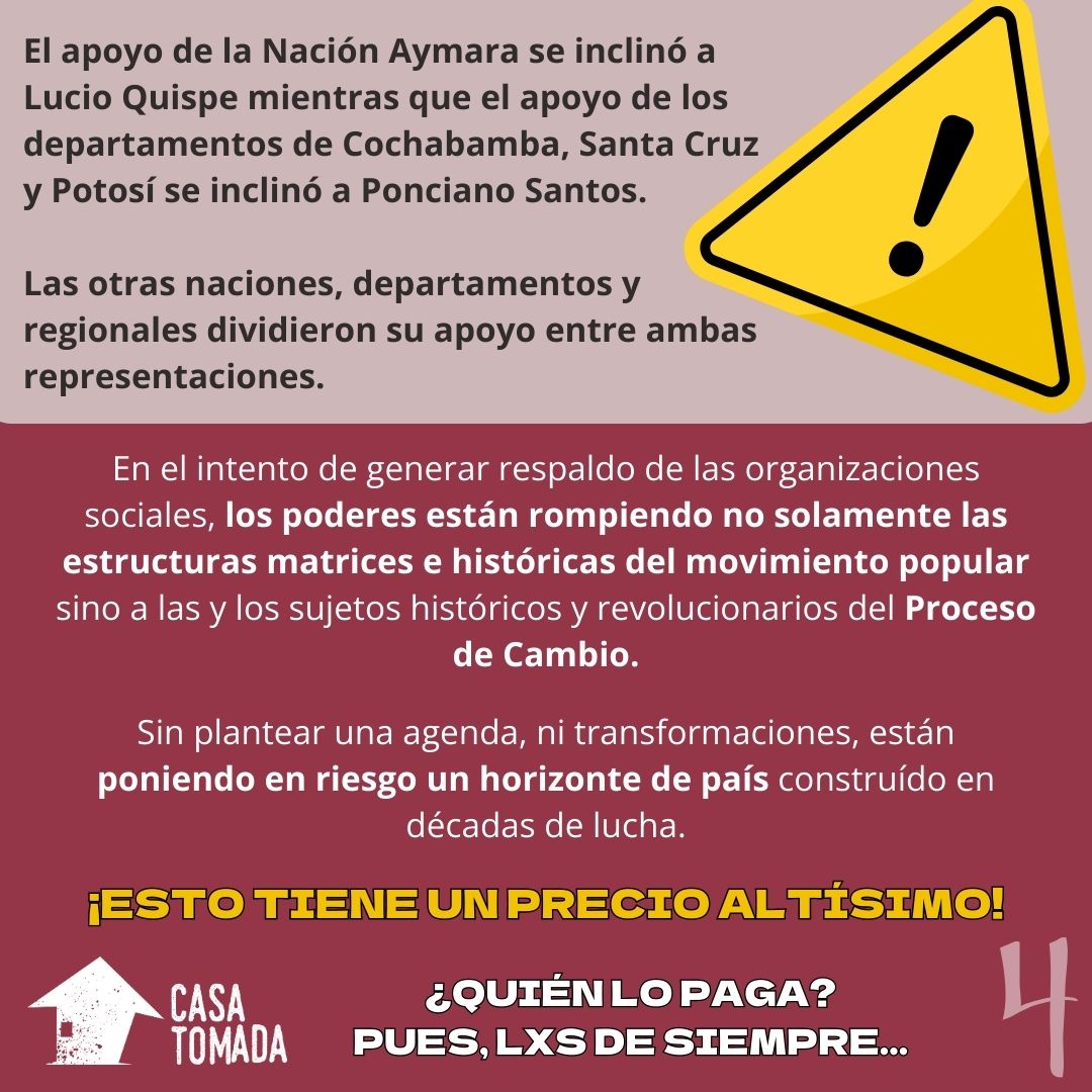 CasaTomadaBol's tweet image. El Congreso de la #CSUTCB ha generado mucha polémica  estos días.

Desde #CasaTomada, te dejamos algunos datos y una breve reflexión sobre el peligro de fraccionar las organizaciones sociales.
