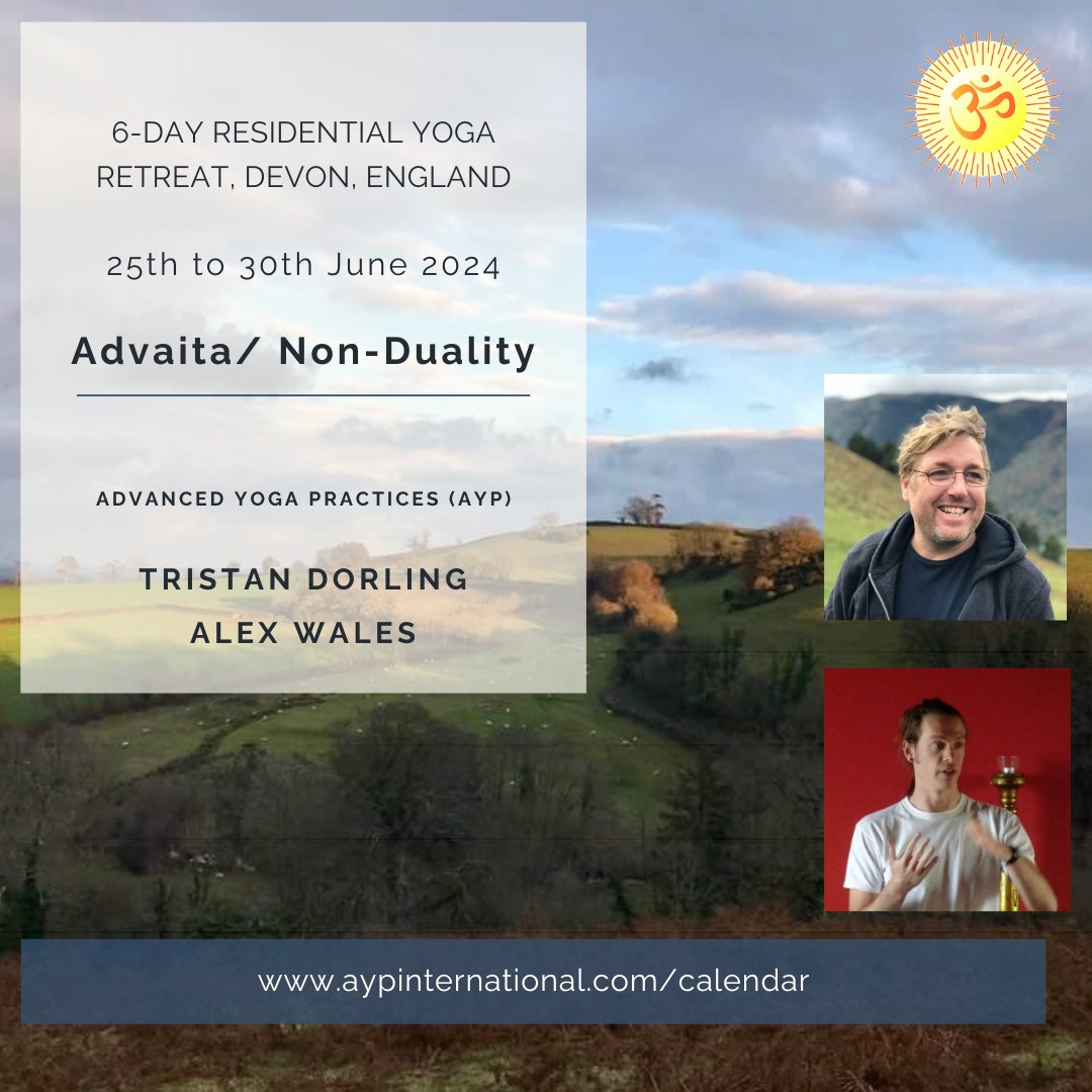 AYPYoga's tweet image. Tristan Dorling will be leading an AYP retreat in Devon, England from the 25th to the 30th June 2024. The retreat topic will be Advaita/ Non-Duality.

Full details of the retreat are here:   aypinternational.com/retreats/devon…