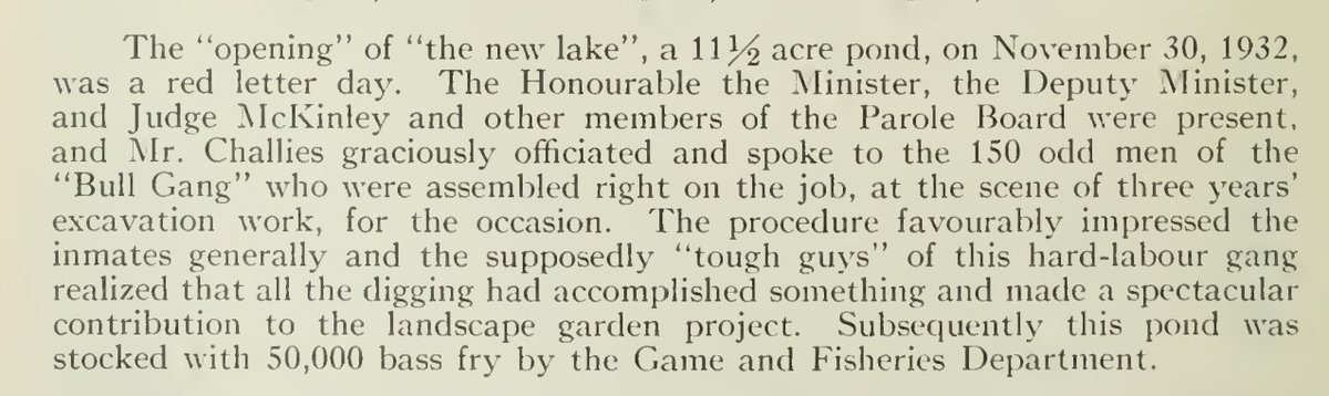1933 - New Reformatory Pond on York Rd. featured in Annual Superintendent's Report. 
11 1/2 acre Pond dug out by a Bull gang of 'tough guys', over 3 years. Enjoyed by the citizens of #Guelph for 90 years! @guelphmuseums @GuelphHistSoc @cityofguelph @ONheritage