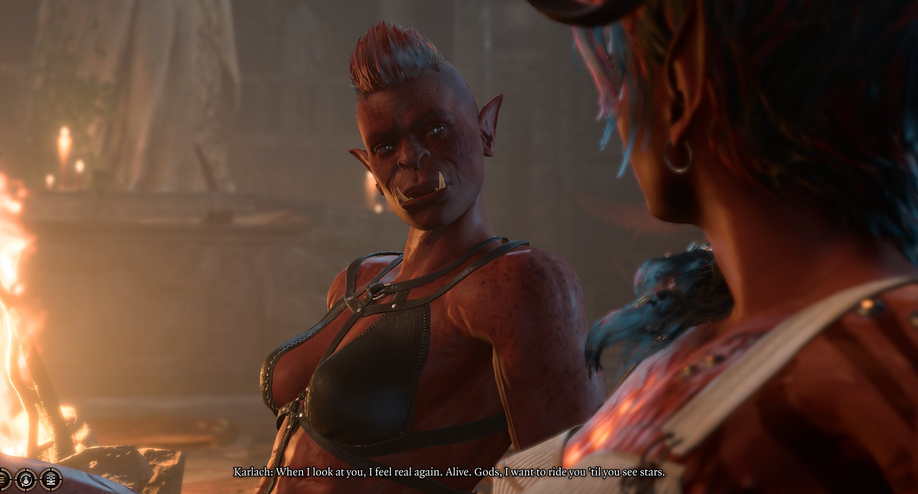SPOILERS Baldur's Gate 3 if you choose all the most aggressively horny options you get a Karlach romance arc ask how I know https://t.co/PeCDZ5Da13