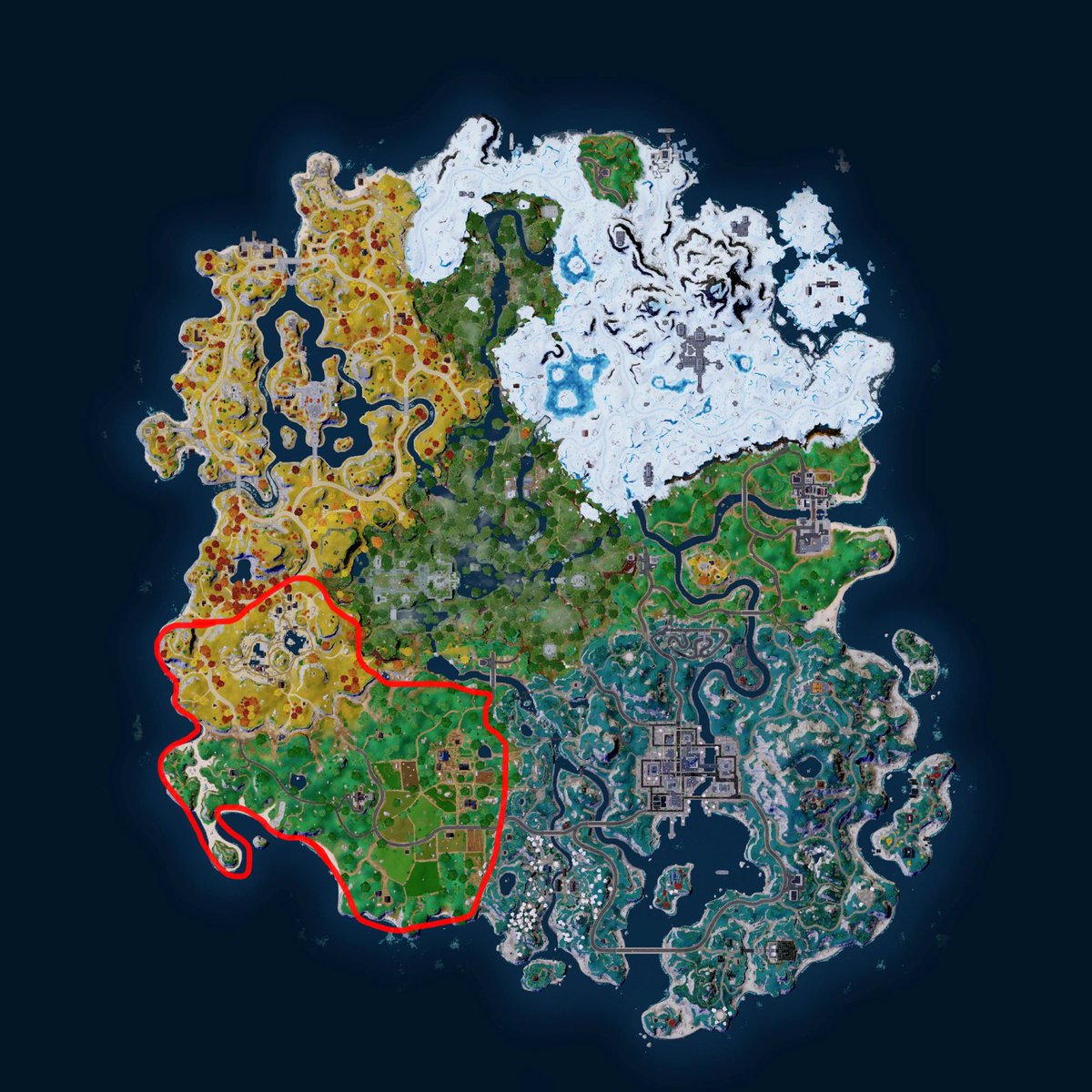 IronWolf8317's tweet photo. @ShiinaBR @pizfn2 @FocusfnGives I think it’s gonna take over this area of the map because so far they’ve kept the POI’s from previous seasons. They might also extend the map like what happened in season 2 https://t.co/cktW2XjtBT