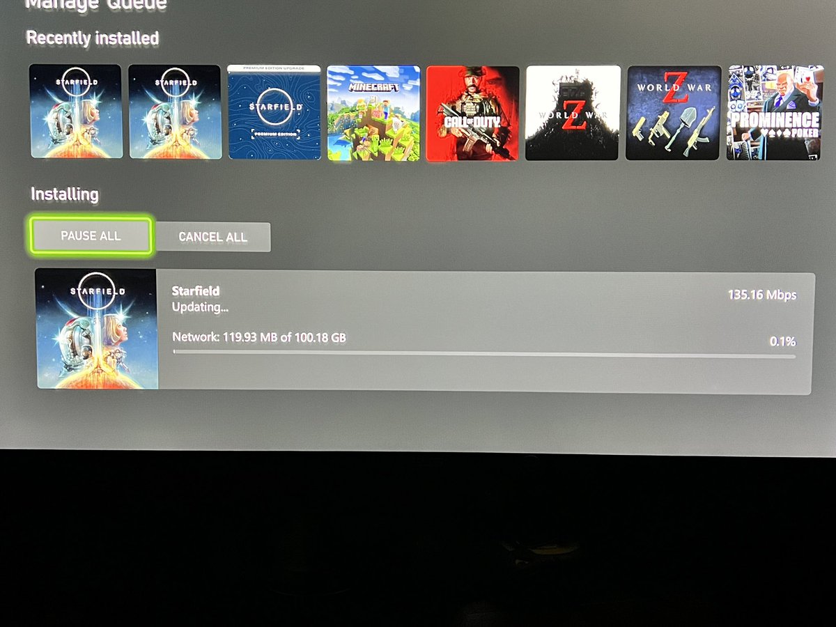 RobertsMagician's tweet photo. Pre installing #starfield looking forward to playing it soon. Let’s hope it stays at 100gb 😂 #xbox #gaming https://t.co/MV2JEZMQ70
